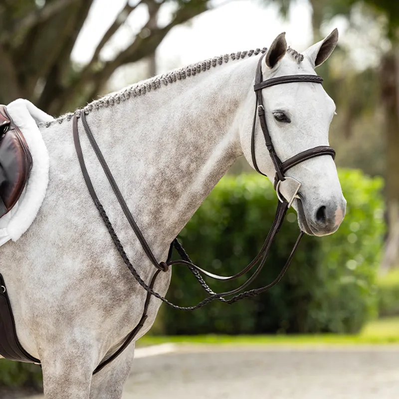 LeMieux Stitched Hunter Bridle with Laced Reins - Havana/Silver-3