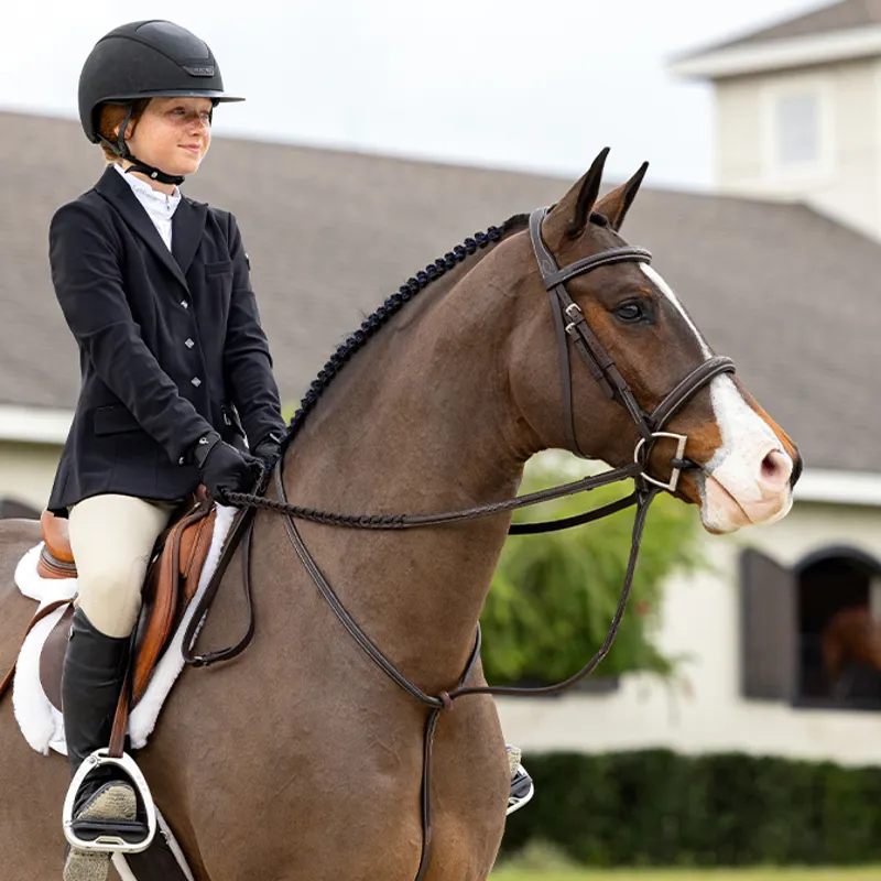 LeMieux Stitched Hunter Bridle with Laced Reins - Havana/Silver-4