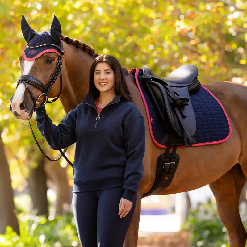 LeMieux Suede Dressage Saddle Pad - Navy/Cranberry-1