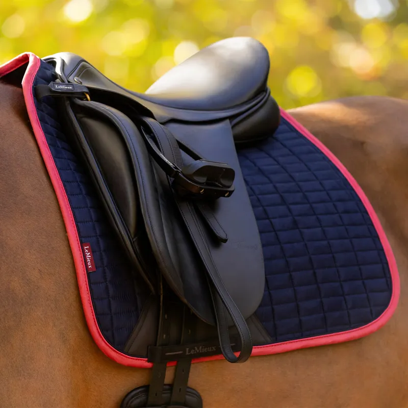 LeMieux Suede Dressage Saddle Pad - Navy/Cranberry-2