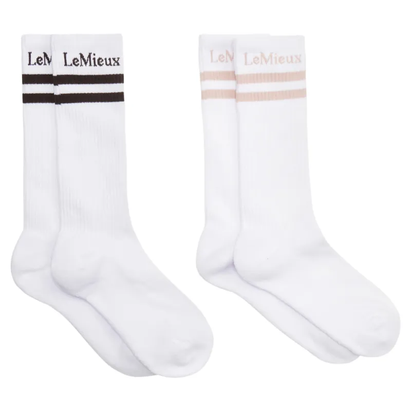 LeMieux Tall Adults Crew Socks 2 Pack - White-1