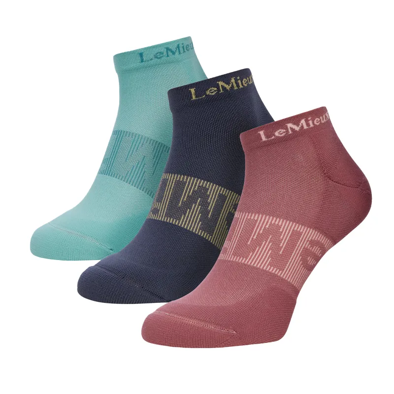 LeMieux Trainer Socks 3 Pack - Rosewood/Dusk/Aqua