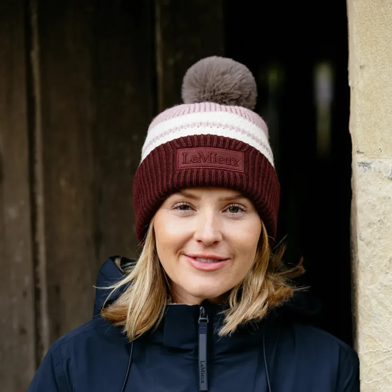 LeMieux x Sealskinz Stripe Womens Waterproof Beanie Hat - Dusty Pink-1