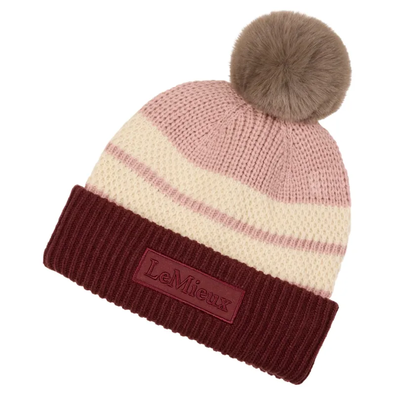 LeMieux x Sealskinz Stripe Womens Waterproof Beanie Hat - Dusty Pink