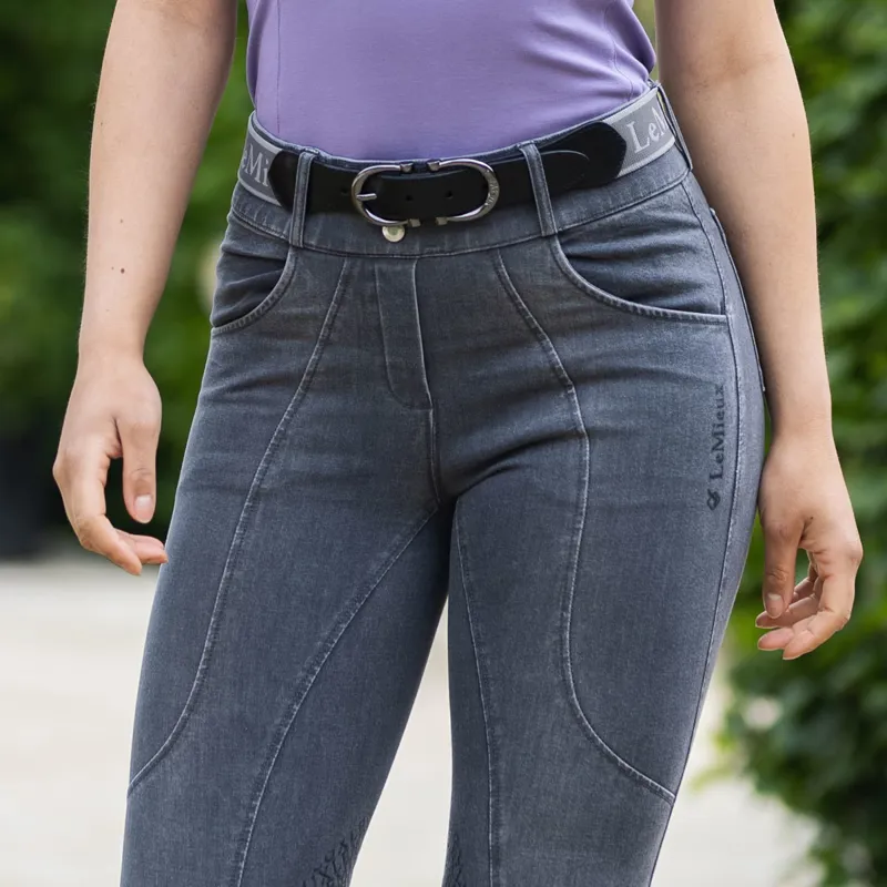 LeMieux Ava Denim Knee Grip Ladies Bregging Riding Tights - Grey-2