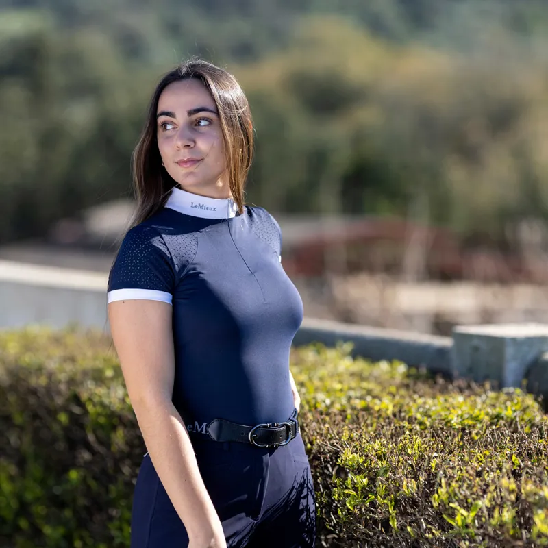 LeMieux Olivia Ladies Short Sleeve Show Shirt - Navy-3