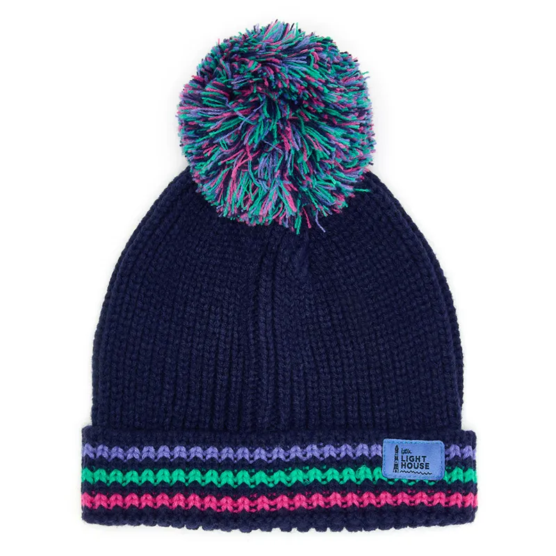 Lighthouse Bobbie Junior Bobble Hat - Pink Purple Teal Stripe