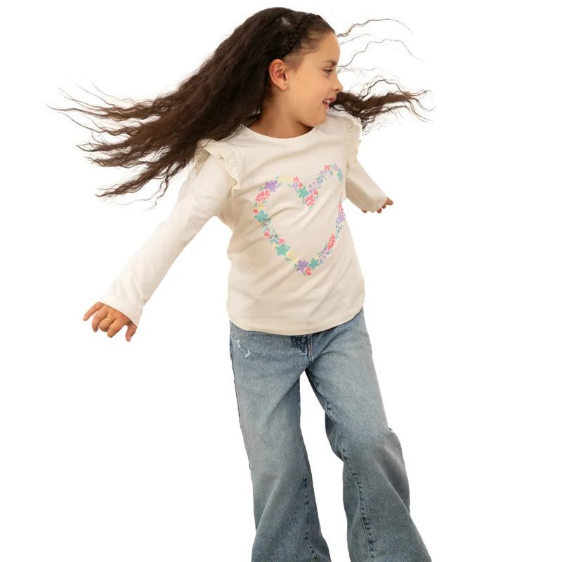 Lighthouse Causeway Junior Girls Long Sleeve Tee - Floral Heart-5