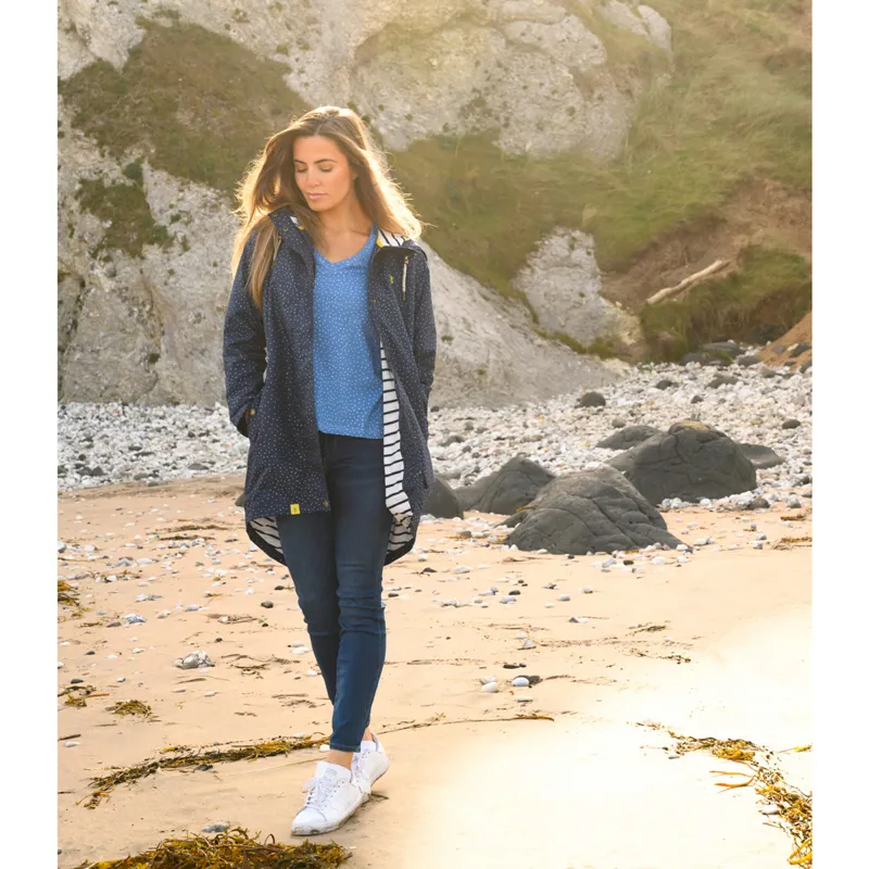 Lighthouse Beachcomber Ladies Long Waterproof Jacket - Navy Dot-7