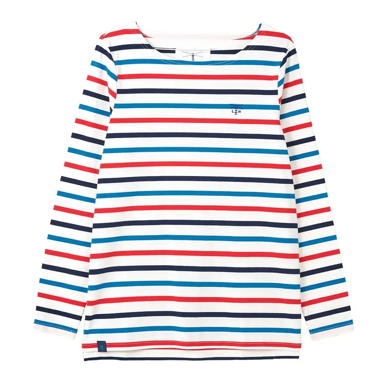 Lighthouse Causeway Long Sleeve Ladies Top - Rhubarb/Teal Stripe
