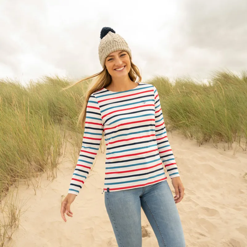Lighthouse Causeway Long Sleeve Ladies Top - Rhubarb/Teal Stripe-3