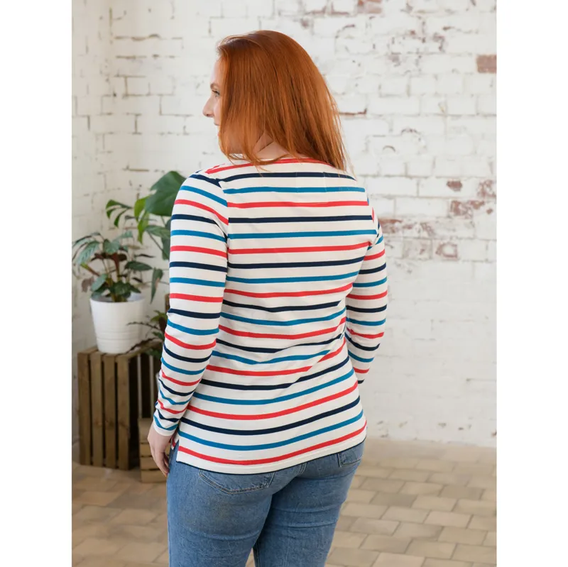 Lighthouse Causeway Long Sleeve Ladies Top - Rhubarb/Teal Stripe-5