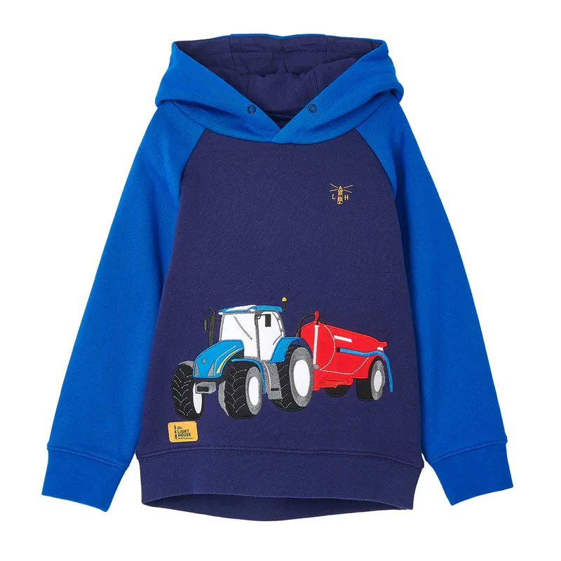 Lighthouse Jack Junior Boys Hoodie - Blue/Tractor Print