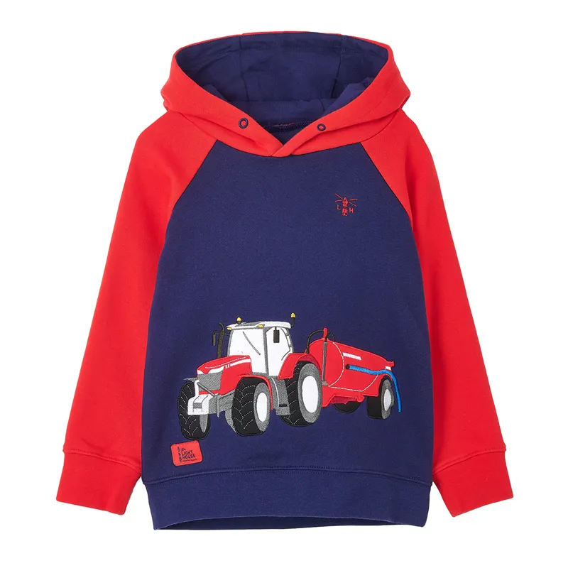 Lighthouse Jack Junior Boys Hoodie - Red/Tractor Print