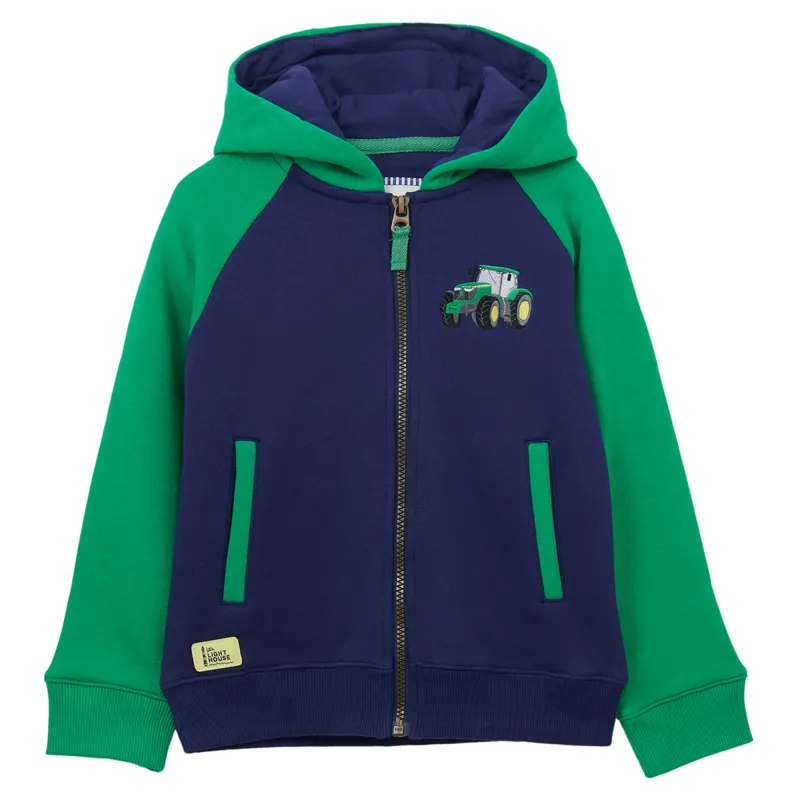 Lighthouse Jackson Junior Boys Full Zip Hoodie - Green Tractor Print