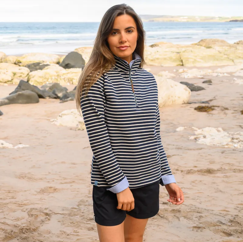Lighthouse Shore Ladies 1/4 Zip Sweater - Midnight Stripe-3