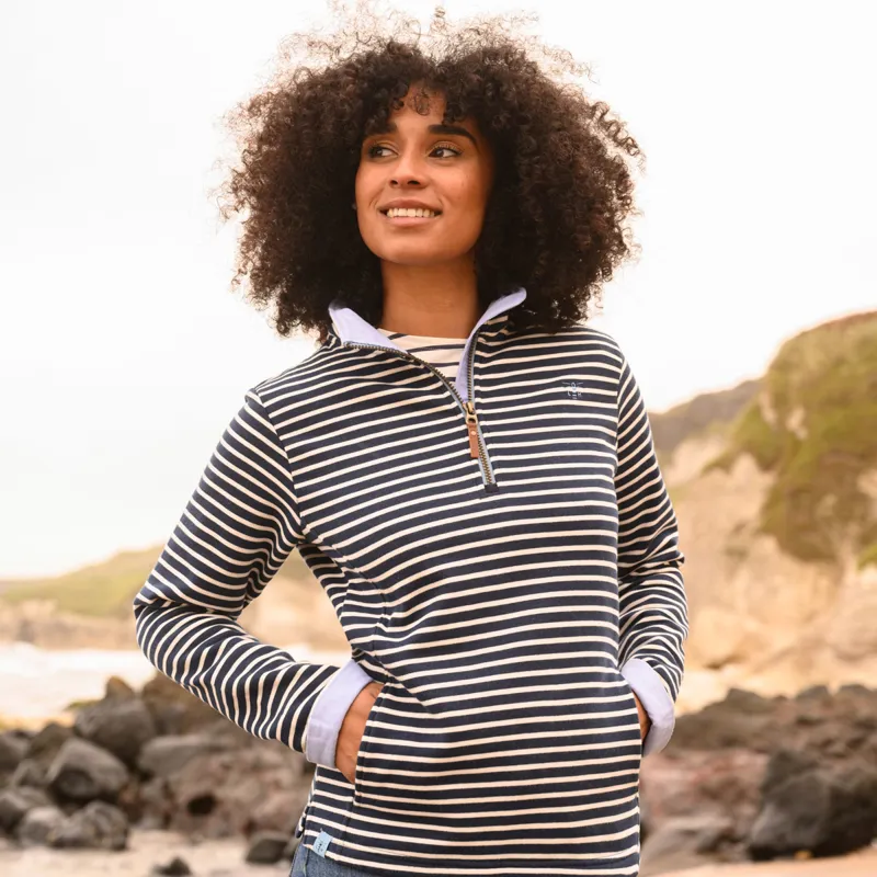 Lighthouse Shore Ladies 1/4 Zip Sweater - Midnight Stripe-4