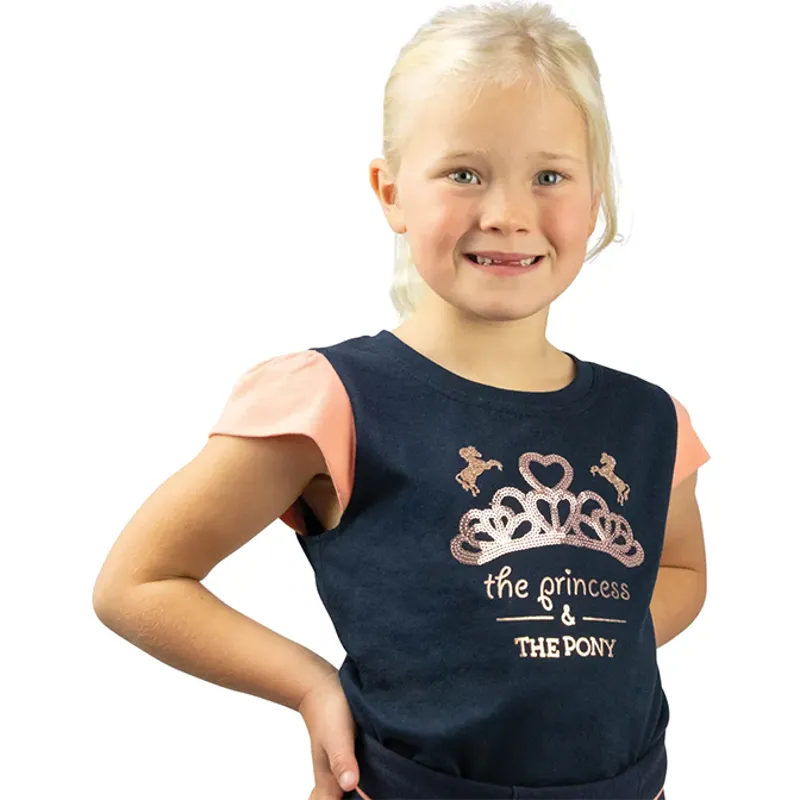 Little Rider Princess and the Pony Junior T-Shirt - Navy/Peach