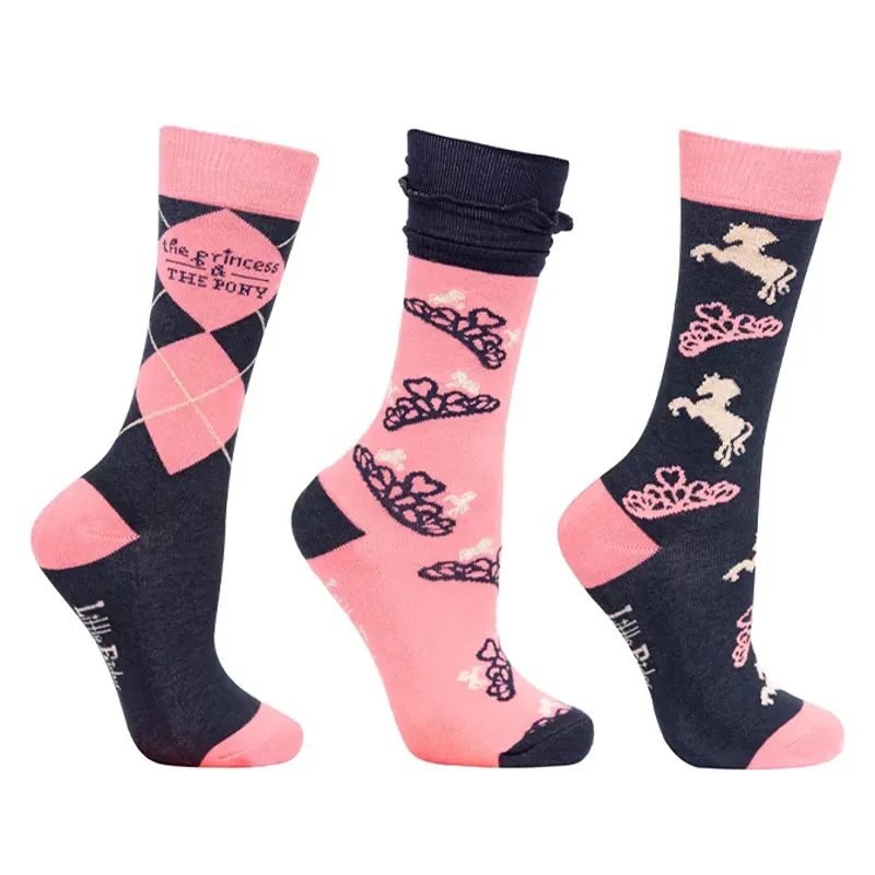 Little Rider Princess and the Pony Junior Socks 3 Pack - Navy/Peach