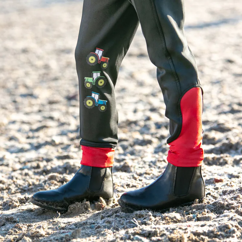 Little Knight Tractor Knee Grip Junior Riding Tights - Charcoal Grey/Red