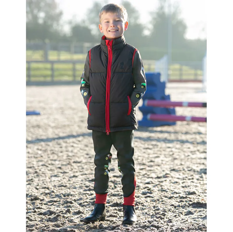 Little Knight Tractor Knee Grip Junior Riding Tights - Charcoal Grey/Red-1