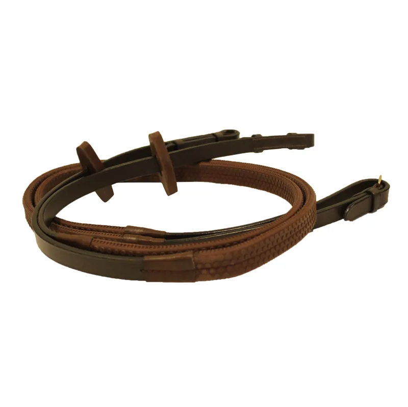 Rambo Micklem Rubber Reins - Brown