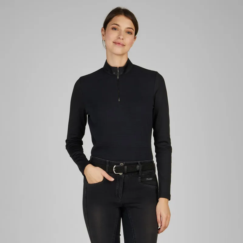 Pikeur Sports Structure 6271 Ladies Zip Neck Top - Black-2