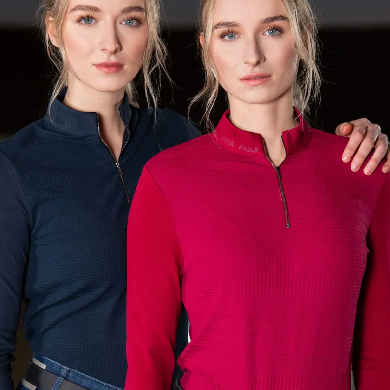 Pikeur Sports Structure 6271 Ladies Zip Neck Top - Nightblue-2