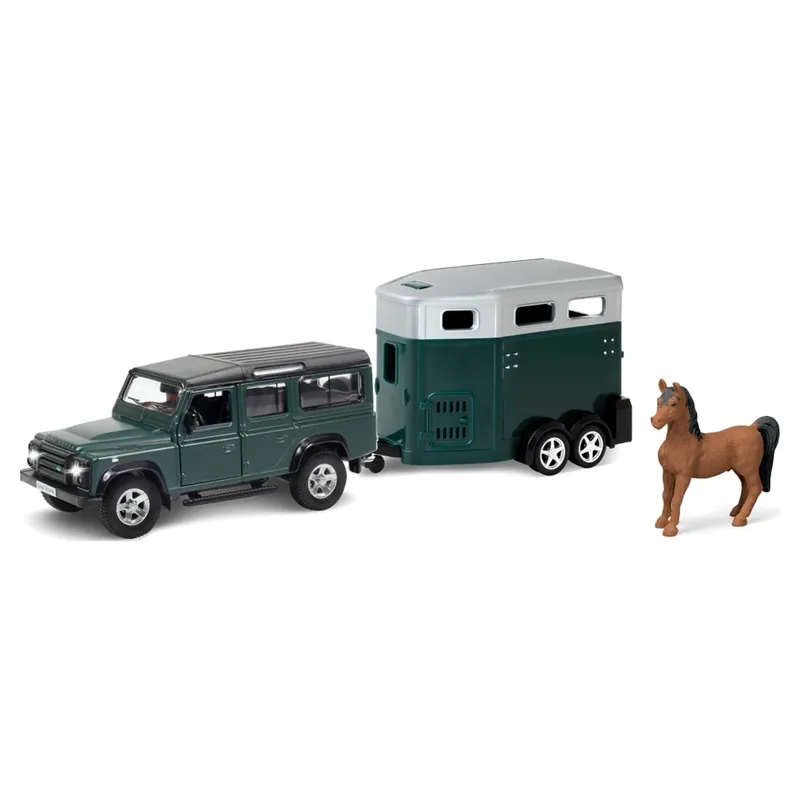 Platinum Land Rover Defender with Horse Box Toy Set - Green/Green