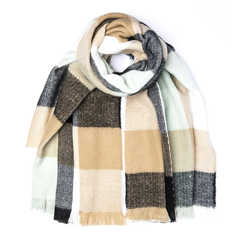 Platinum Gigi Woven Check Scarf - Beige/Charcoal