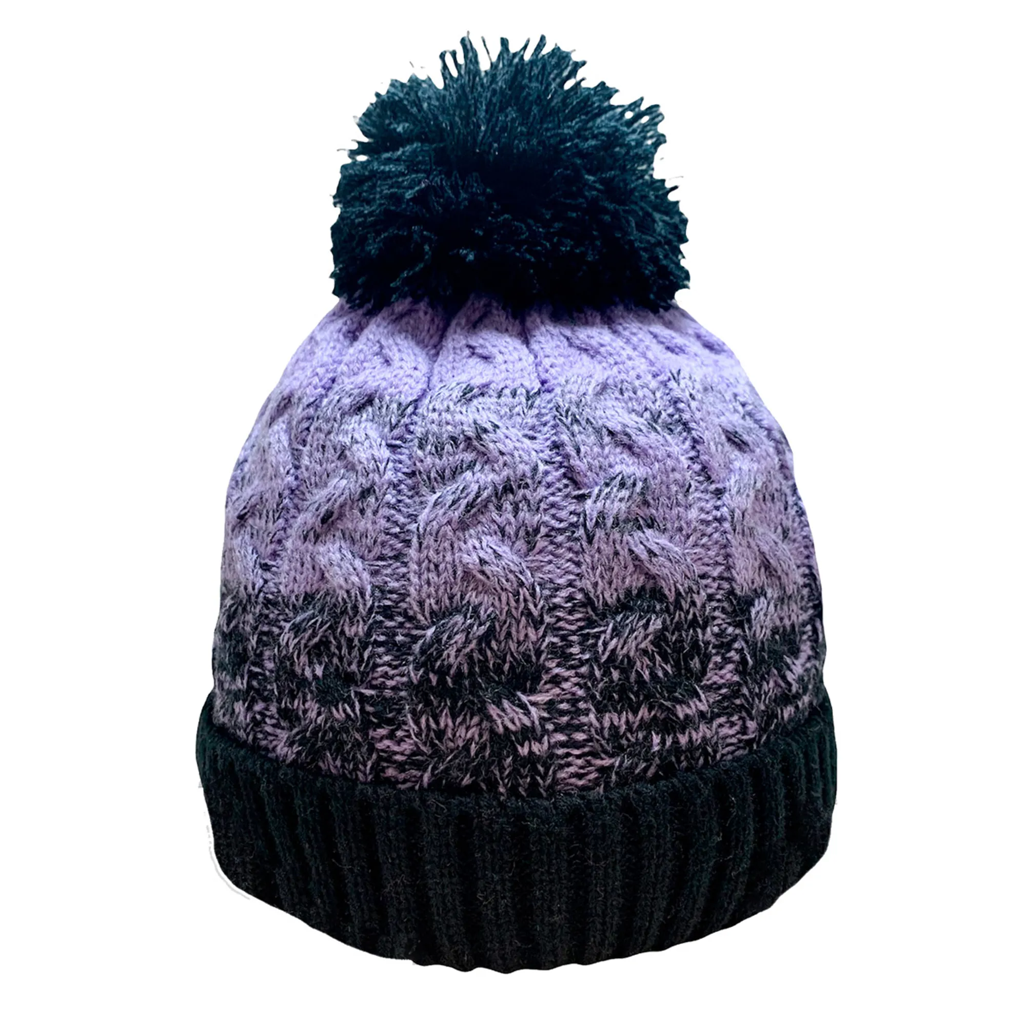 Platinum Orkney Ladies Knitted Waterproof Bobble Hat Lilac/Black