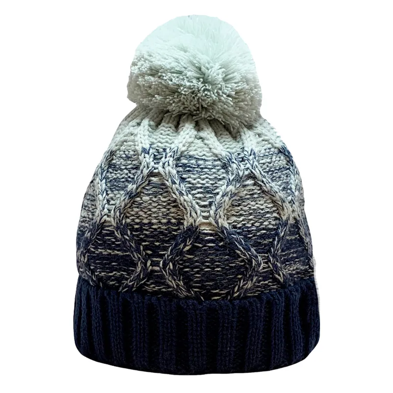 Platinum Skye Ladies Knitted Waterproof Bobble Hat Grey Navy