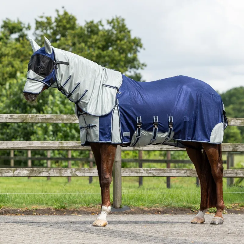 QHP Anti-Fly Rug with Detachable Neck and Mask - Blue-2