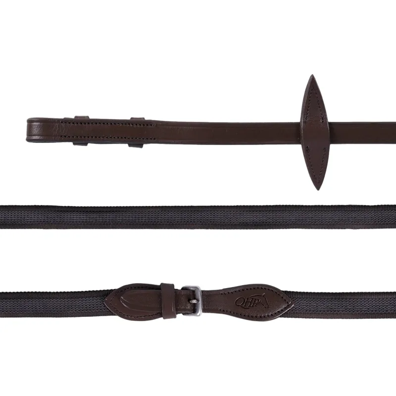 QHP Anti-Slip Continental Web Reins - Brown-1