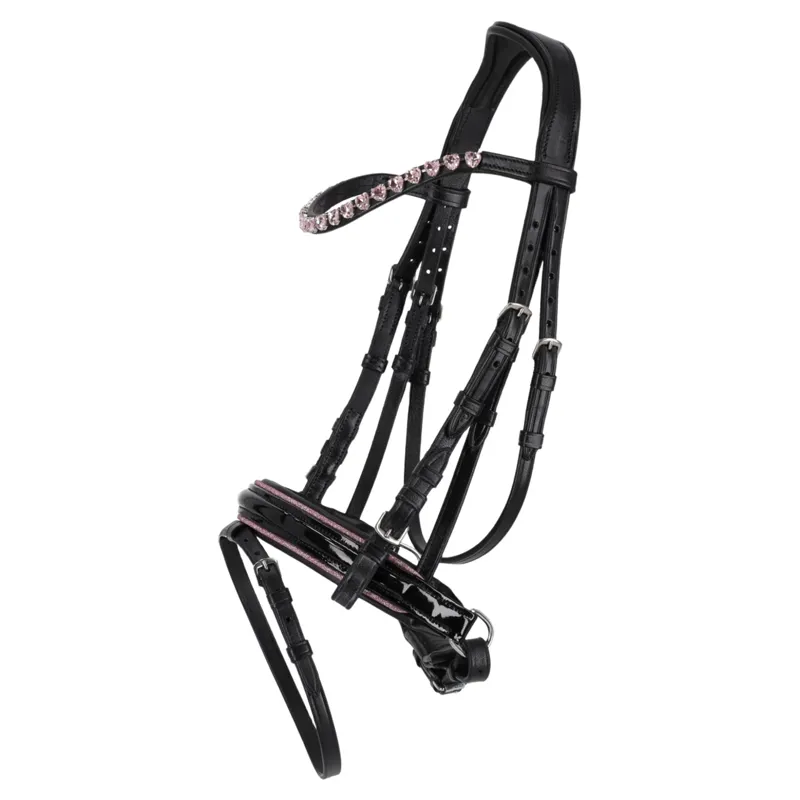 QHP Bixie Bridle with Reins - Black and Pink