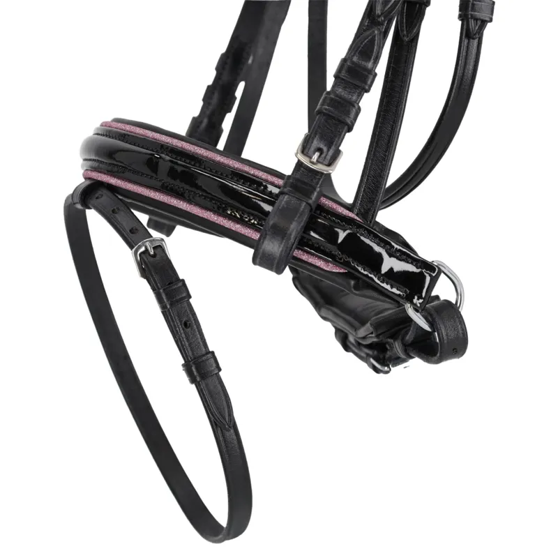 QHP Bixie Bridle with Reins - Black and Pink-2