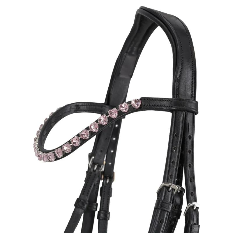 QHP Bixie Bridle with Reins - Black and Pink-1