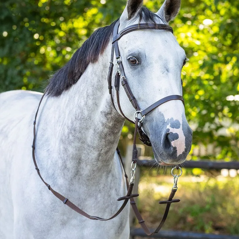QHP Ceto Anatomical Bitless Bridle with Reins - Brown-2