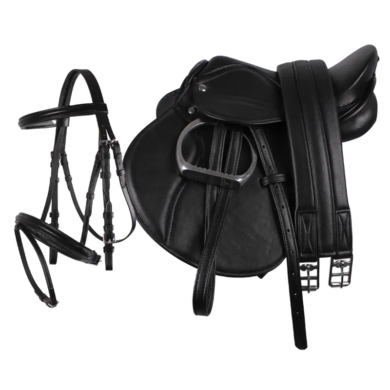 QHP Complete Pony Saddle and Bridle Set - Black