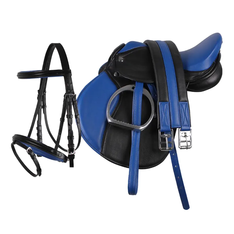 QHP Complete Pony Saddle and Bridle Set - Blue/Black