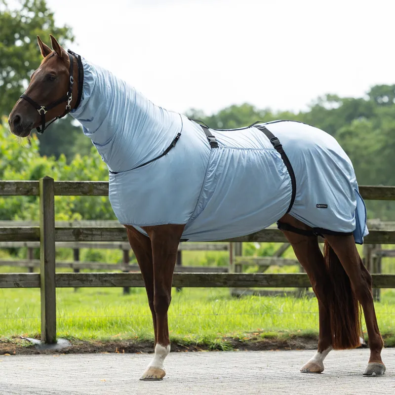 QHP Eczema Sweet-Itch Combo Neck Fly Rug - Steel Blue