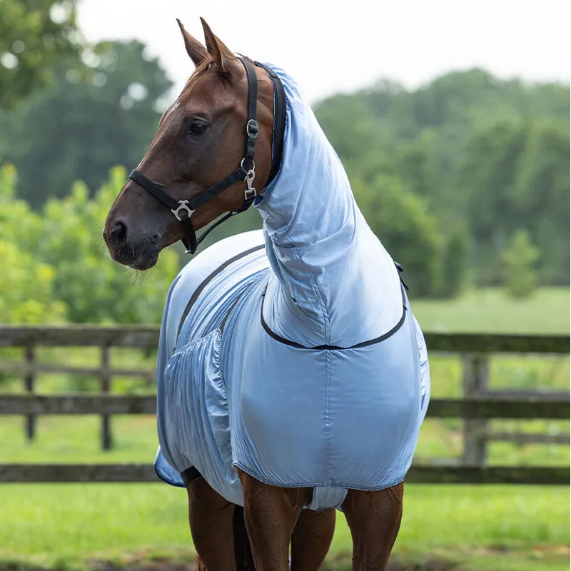 QHP Eczema Sweet-Itch Combo Neck Fly Rug - Steel Blue-1