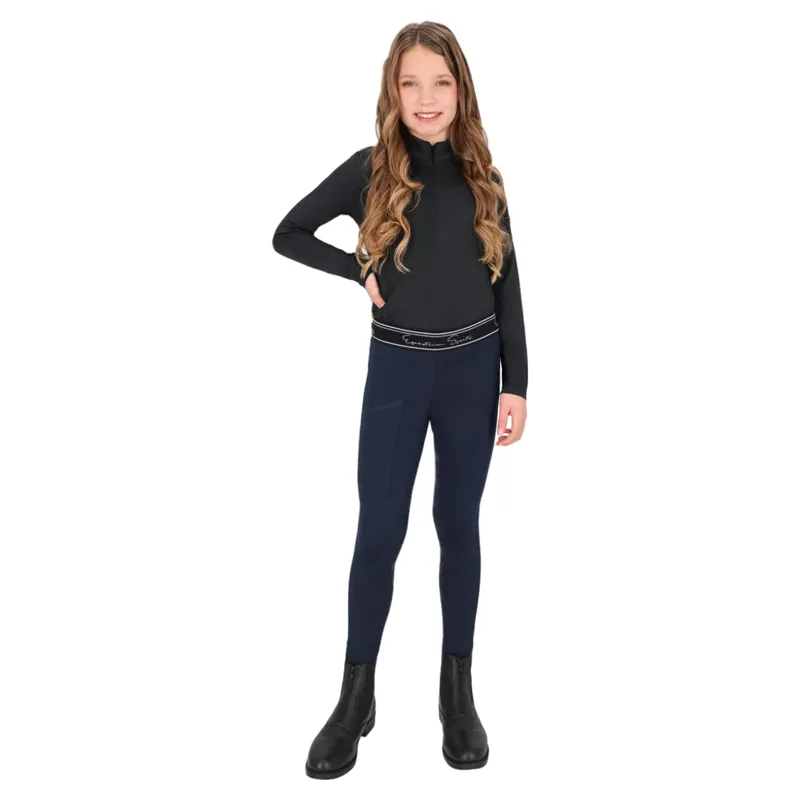 QHP Eden Junior Full Grip Riding Tights - Navy-6