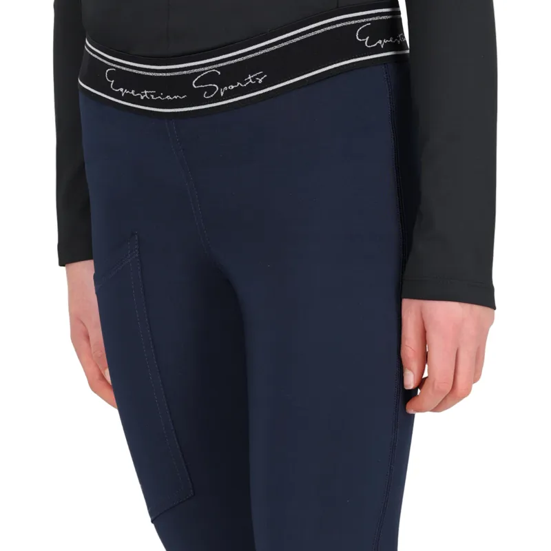 QHP Eden Junior Full Grip Riding Tights - Navy-3