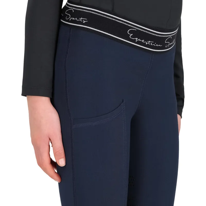 QHP Eden Junior Full Grip Riding Tights - Navy-2