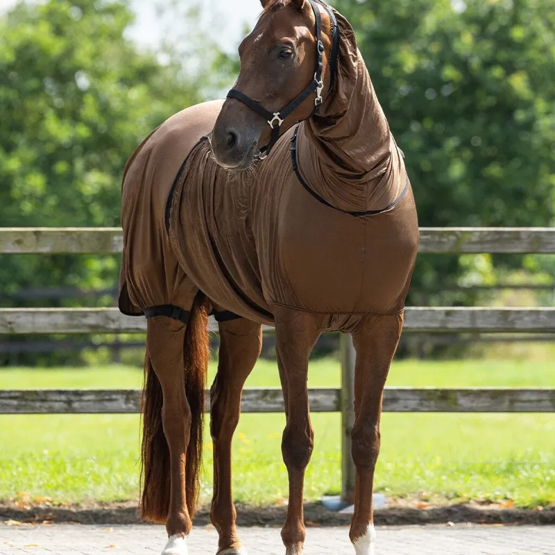 QHP Eczema Sweet-Itch Combo Neck Fly Rug - Brown-1