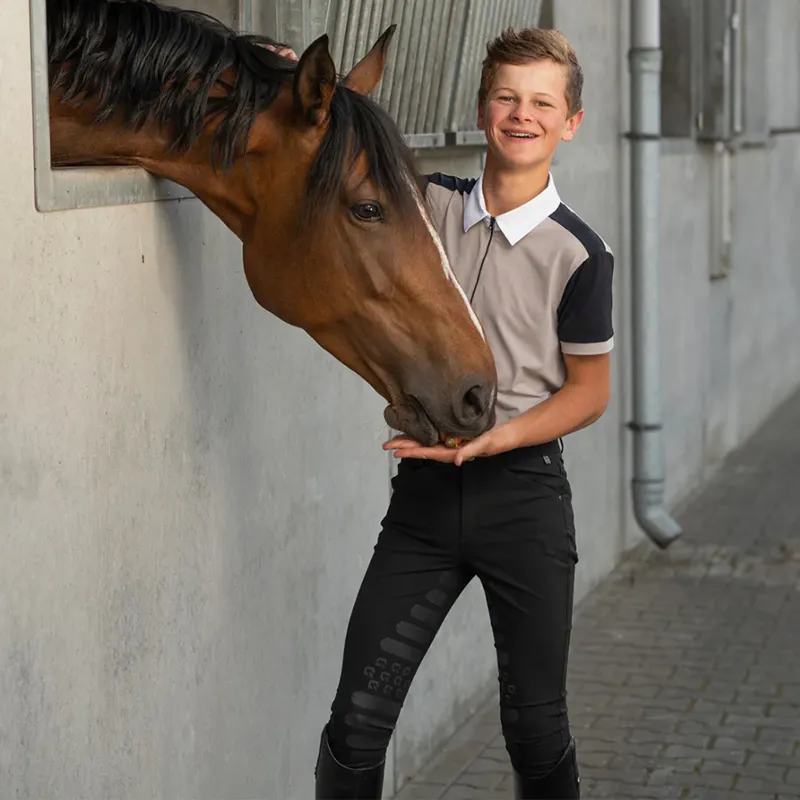 QHP Fillip Knee Grip Junior Boys Breeches - Black-2