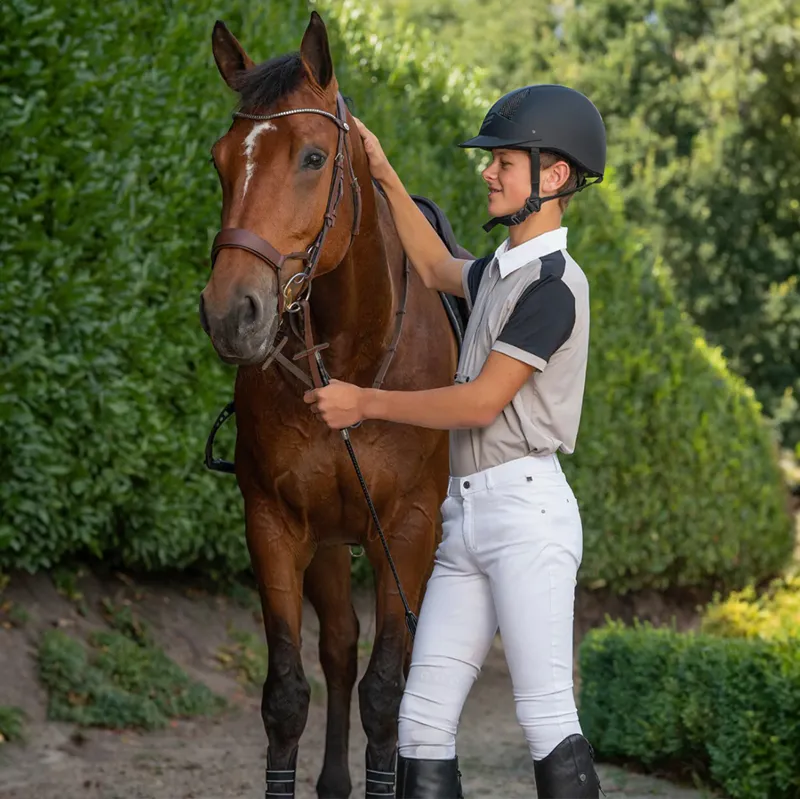 QHP Fillip Knee Grip Junior Boys Competition Breeches - White-1