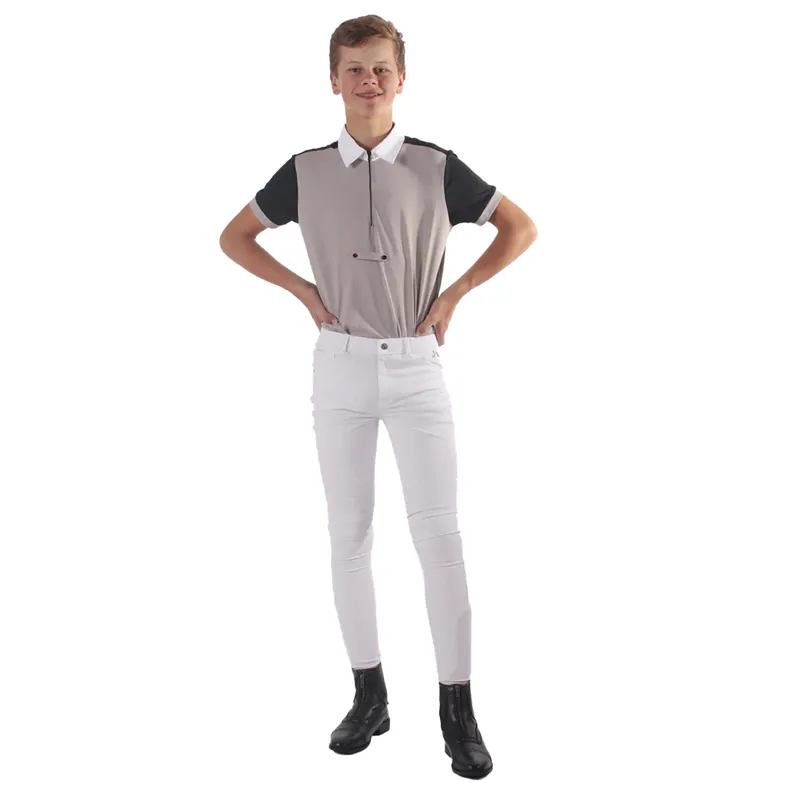QHP Fillip Knee Grip Junior Boys Competition Breeches - White-2