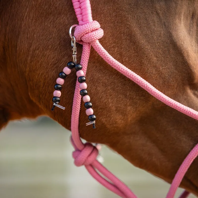 QHP Liberty Combi Rope Halter with Reins - Flamingo-2